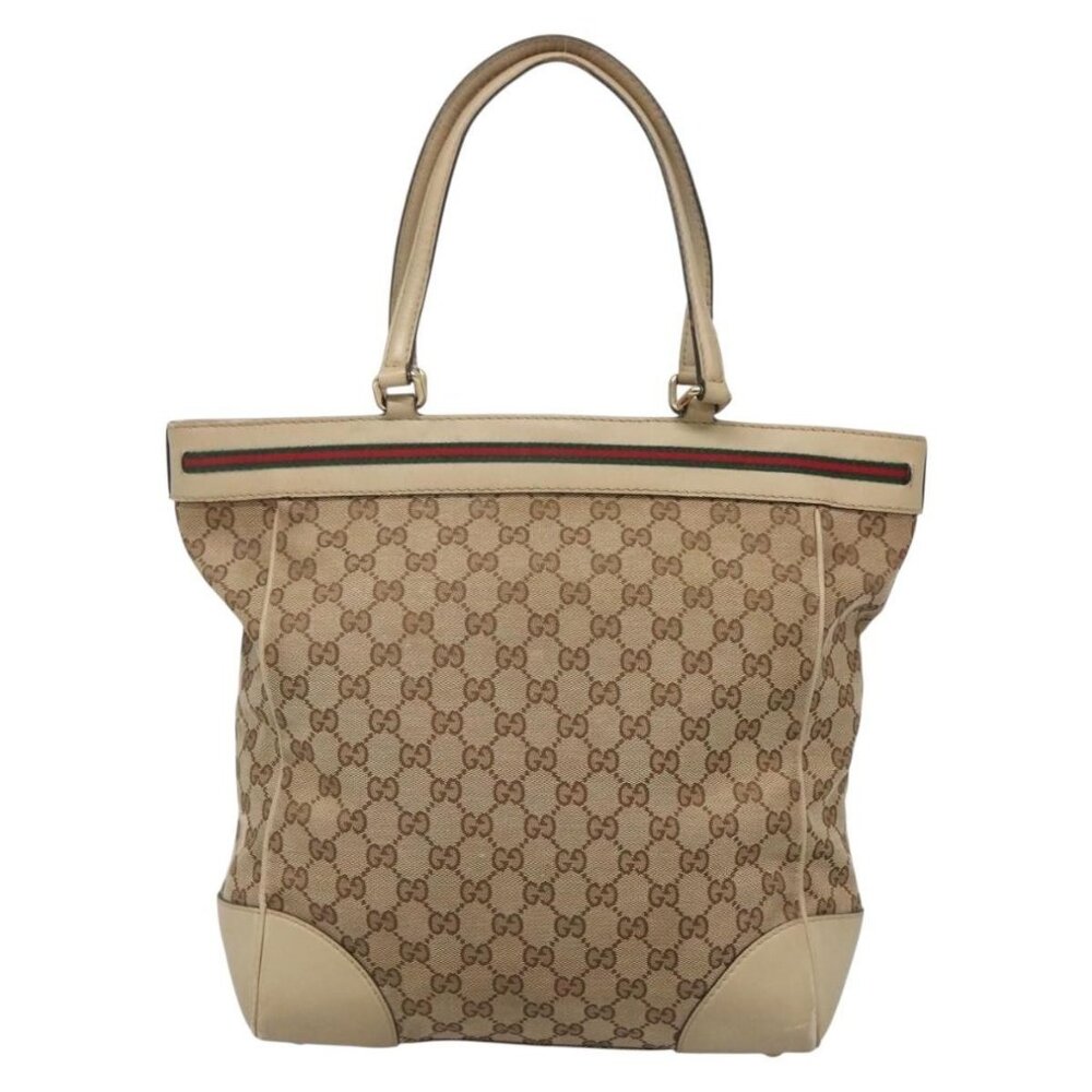 GUCCI GG Canvas Web Sherry Line Tote Bag Beige Gold 257062 Auth 140783 - Picture 3 of 16